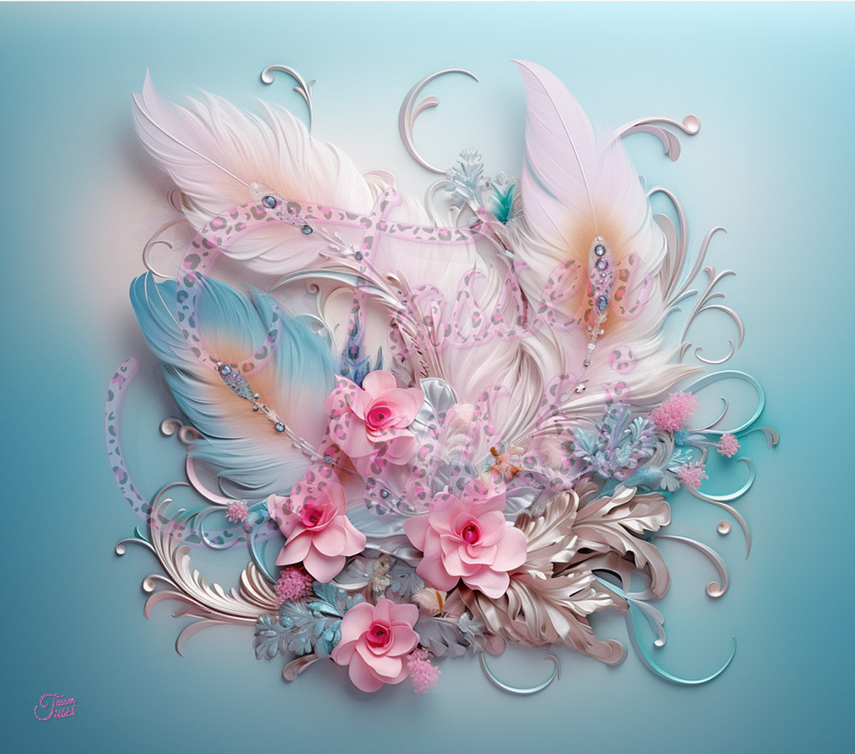 Edelstahl-Thermobecher metallic - Federn und Blumen -