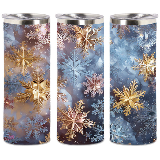 Edelstahl-Thermobecher metallic - 3D Snowflakes -