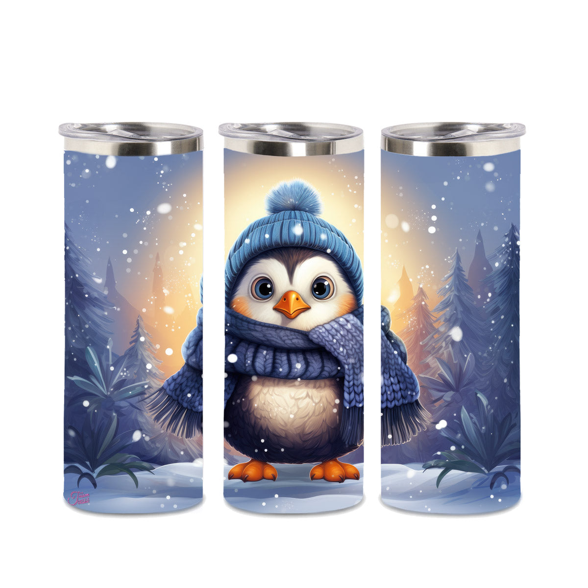 Edelstahl-Thermobecher - Pinguin im Schnee -