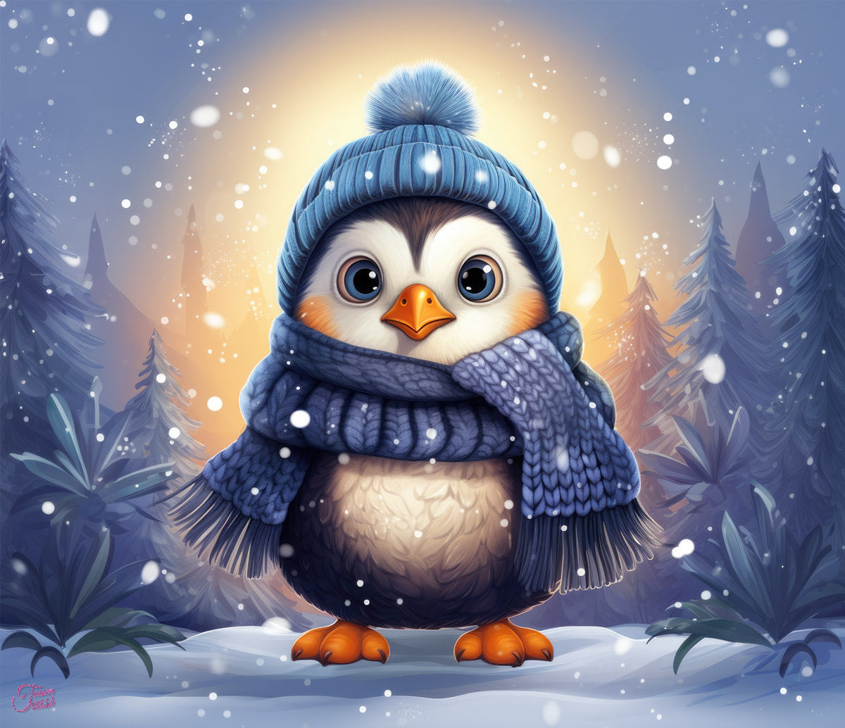 Edelstahl-Thermobecher - Pinguin im Schnee -