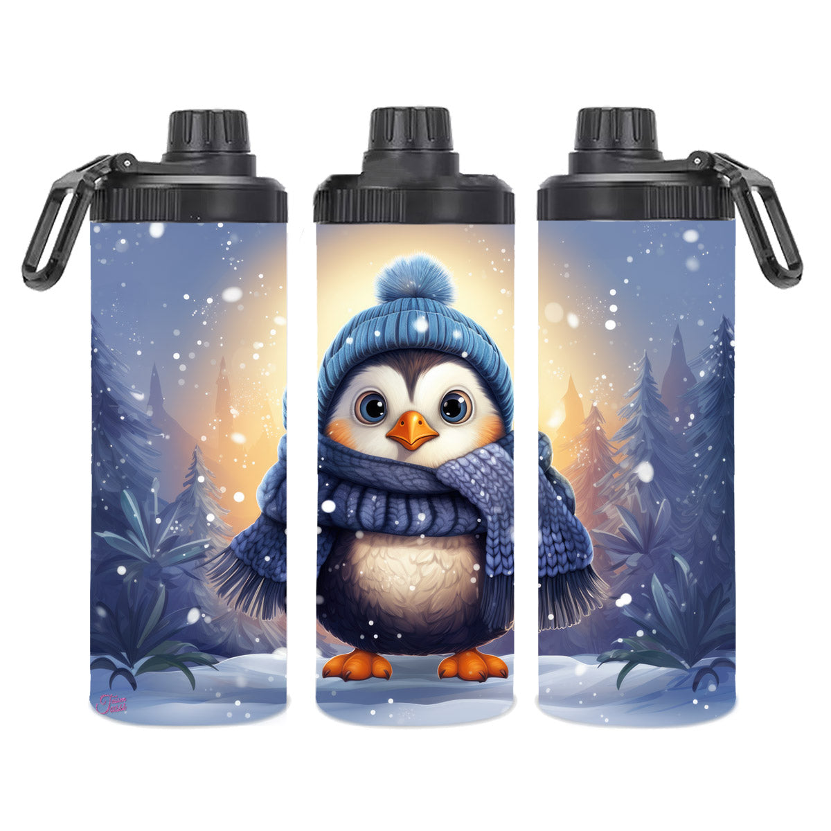 Edelstahl-Thermobecher - Pinguin im Schnee -