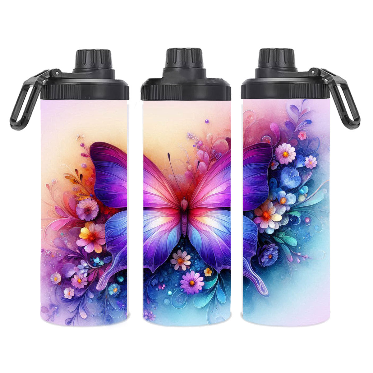 Edelstahl-Thermobecher metallic - 3D Violett Schmetterling