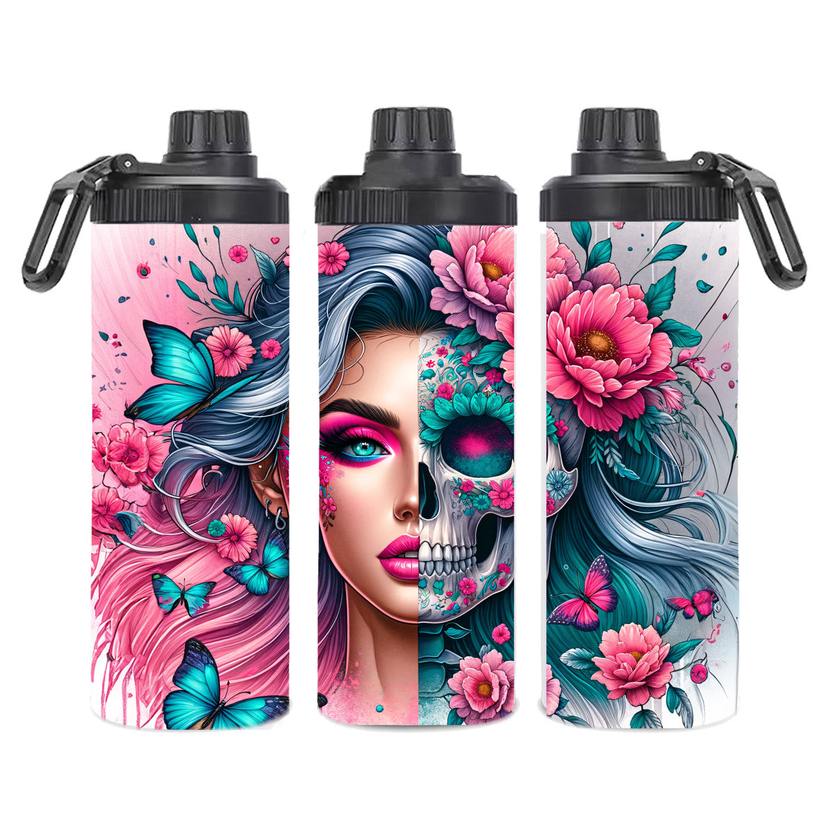 Edelstahl-Thermobecher - Skull Woman colorful