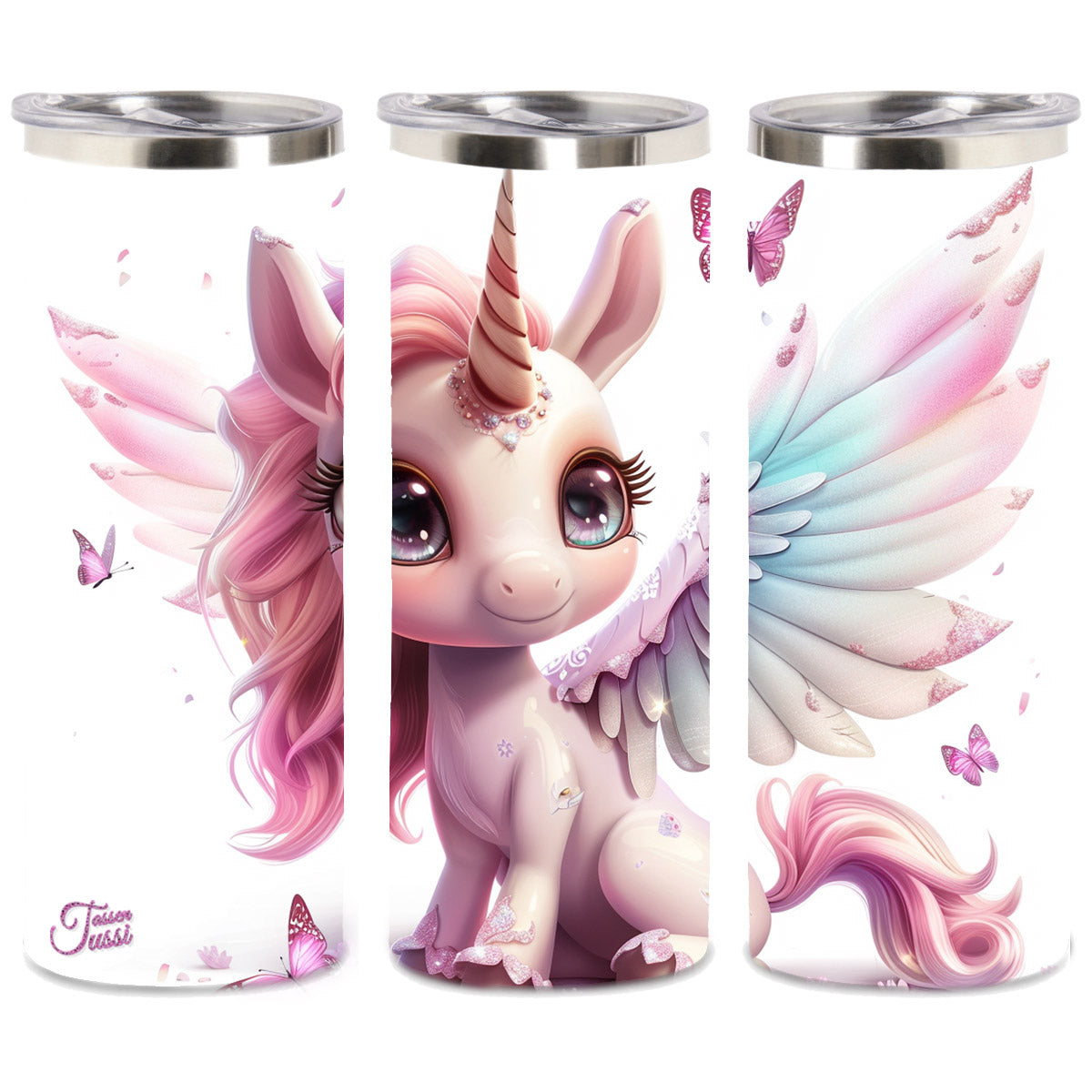 Edelstahl-Thermobecher metallic - Glitzer Unicorn