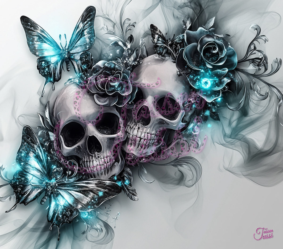 Edelstahl-Thermobecher - Skull Türkis Butterfly Diamonds