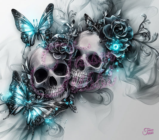 Edelstahl-Thermobecher - Skull Türkis Butterfly Diamonds