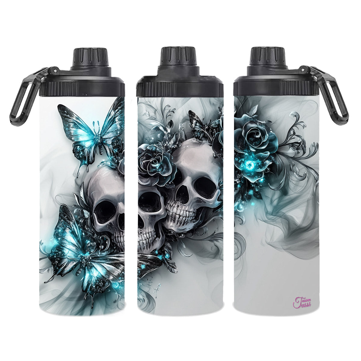 Edelstahl-Thermobecher - Skull Türkis Butterfly Diamonds