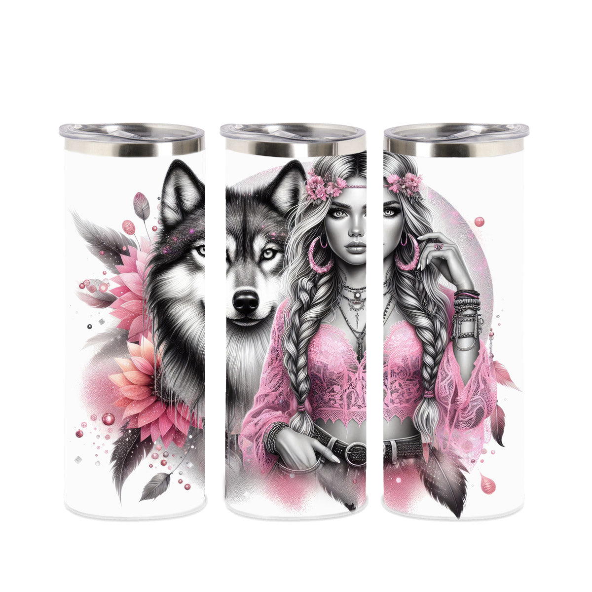 Edelstahl-Thermobecher - Boho Woman Wolf