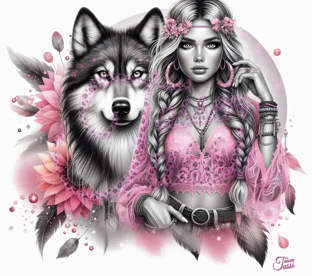 Edelstahl-Thermobecher - Boho Woman Wolf