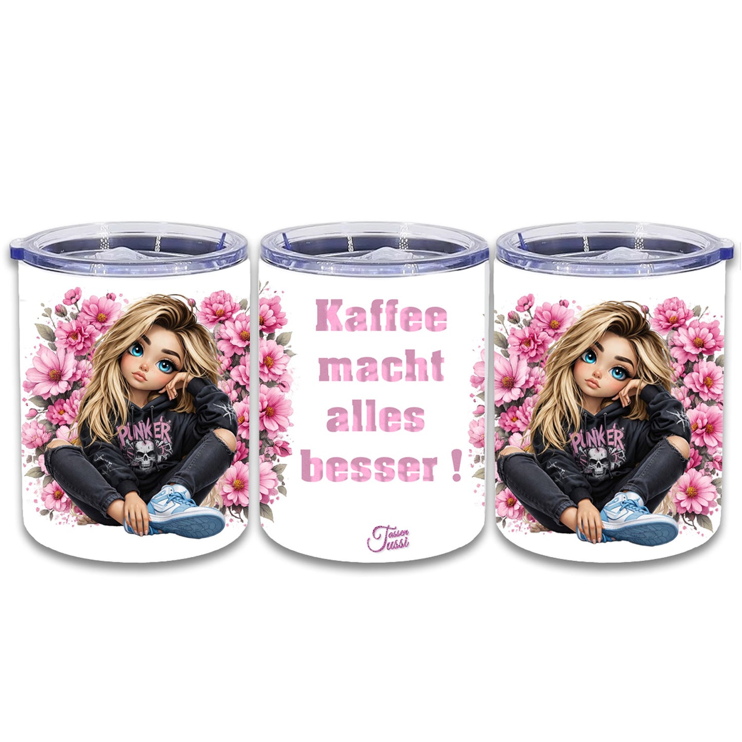 Edelstahl Thermokaffeebecher - Mädchen - Kaffee macht alles besser..
