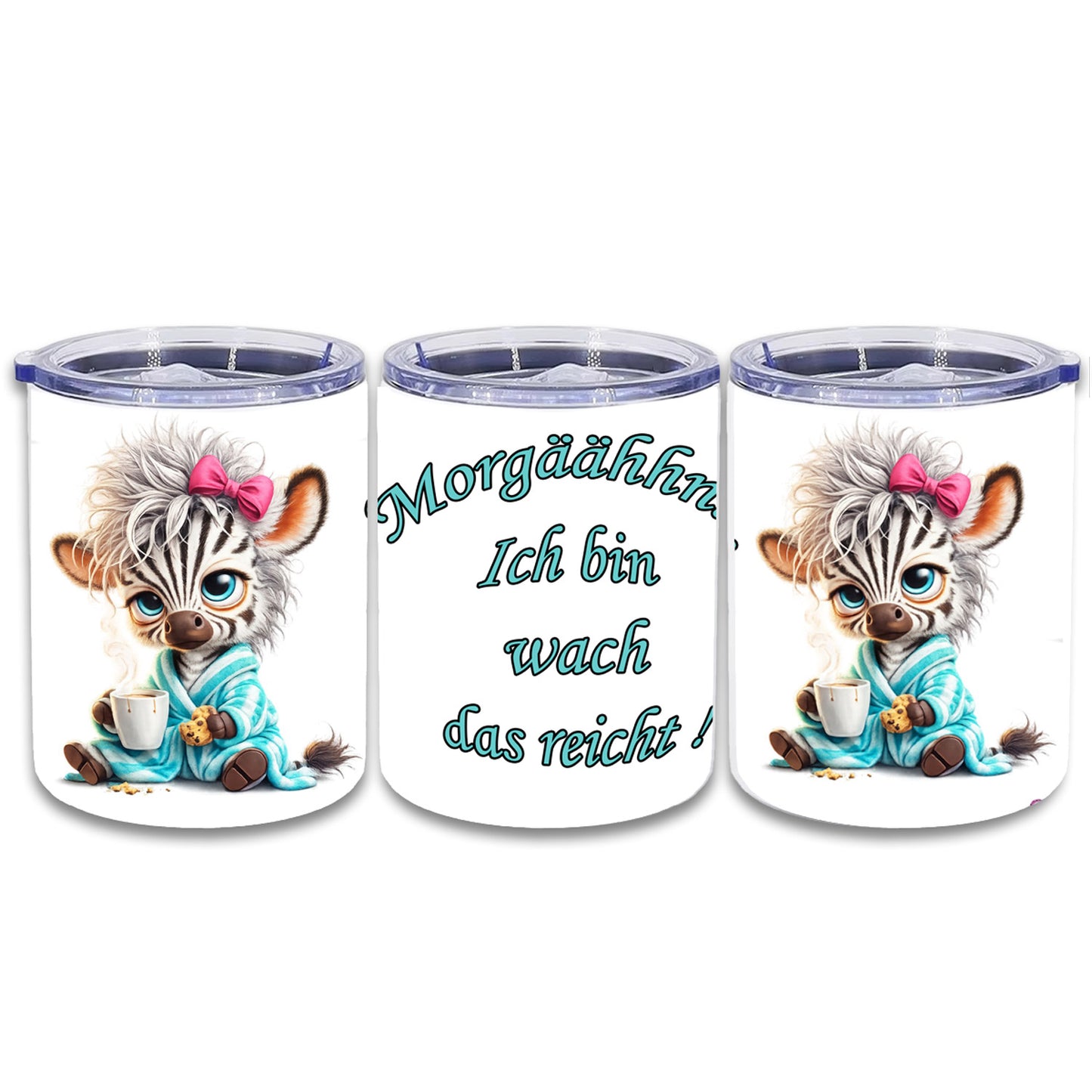 Edelstahl Thermokaffeebecher - Zebra - ... bin wach ....