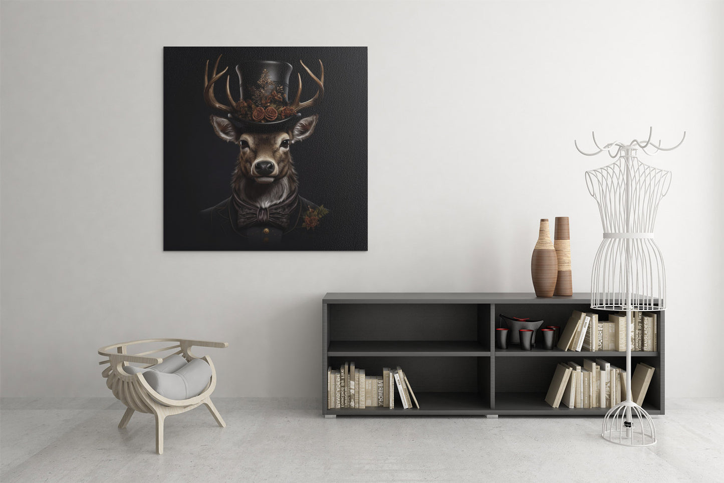 Leinwand Canvas Kunstdruck Hirsch mit Hut