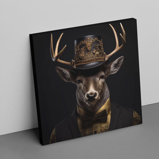 Leinwand Canvas Kunstdruck Hirsch mit Schnörkelhut