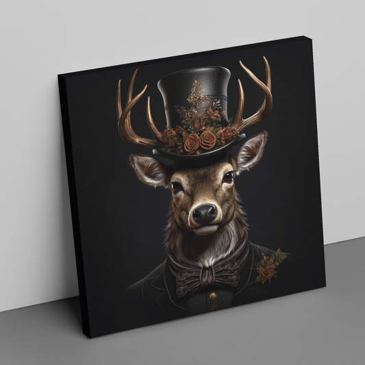 Leinwand Canvas Kunstdruck Hirsch mit Hut