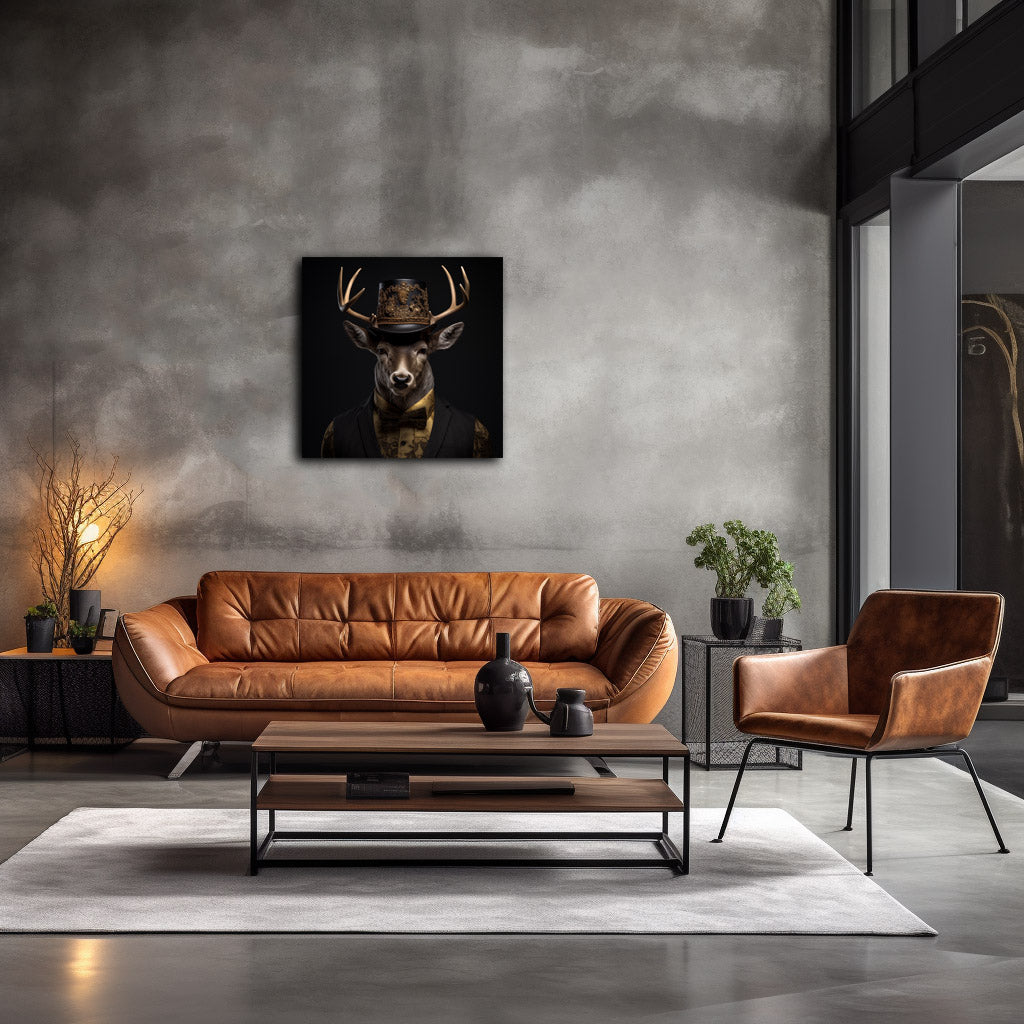 Leinwand Canvas Kunstdruck Hirsch mit Schnörkelhut