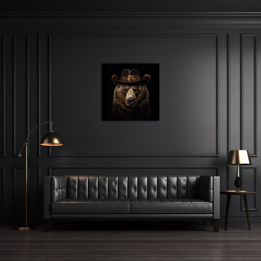 Leinwand Canvas Kunstdruck Bär mit Hut