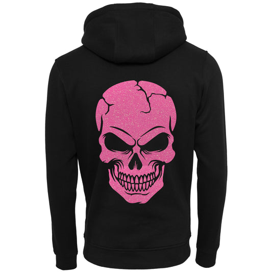 Hoodie - Skull Head Glitzer Neon Rosa Druck - verschiedene Farben zur Auswahl