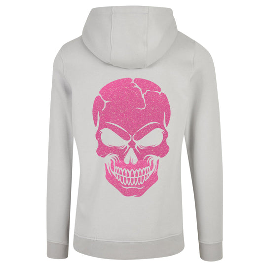 ZIP Hoodie - Skull Head Glitter Neon Rosa Druck - verschiedene Farben zur Auswahl