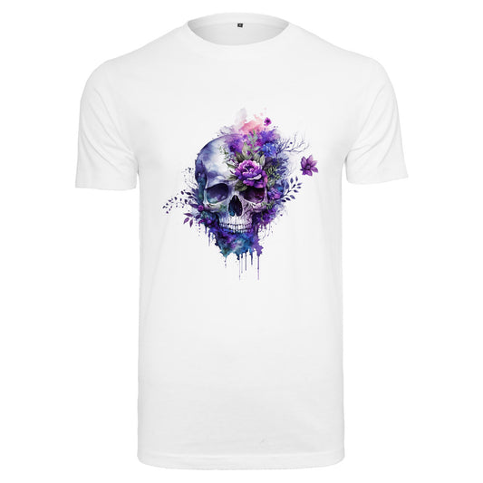 T-Shirt Shirt -  Skull Lila Flower Druck - verschiedene Farben zur Auswahl