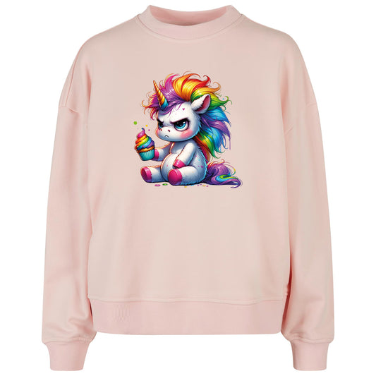 Ladies Oversized Sweatshirt - Einhorn Cupcake
