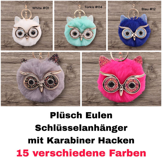 Schlüsselanhänger Eule Plüsch Bolzenkarabiner