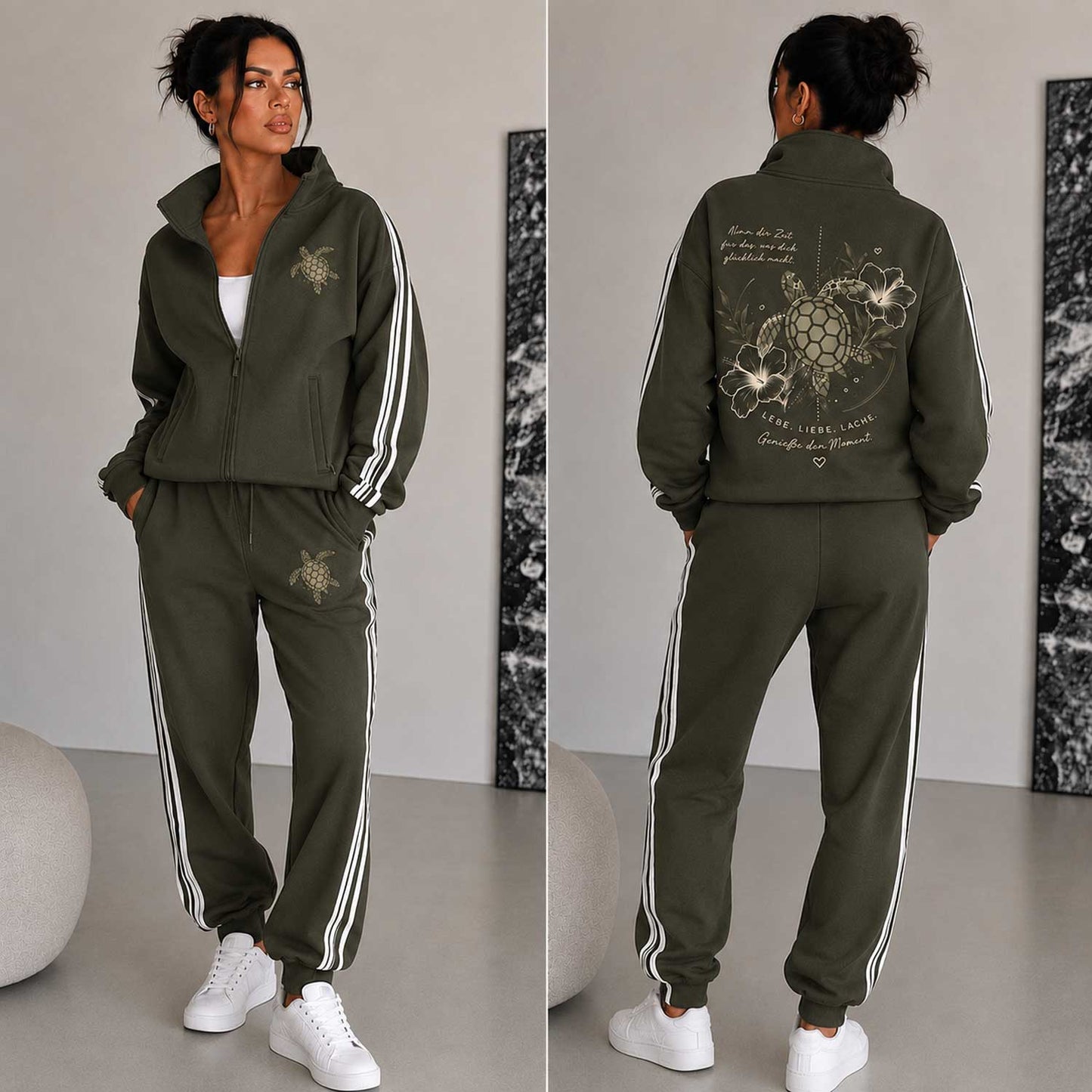Statement Jogginganzug Schildkröte Nimm dir Zeit... Frontprint & Backprint | Unisex