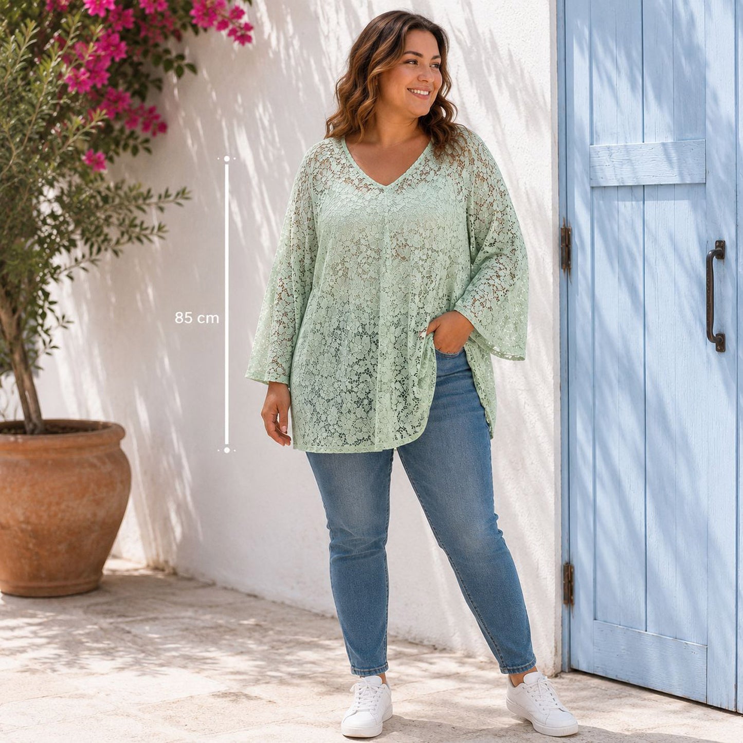 Spitzenlongshirt Longshirt m. Spitze Tragbar von 48 -52/54