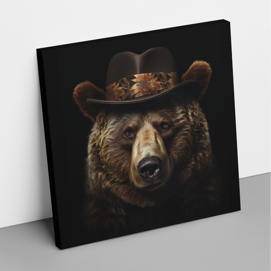Leinwand Canvas Kunstdruck Bär mit Hut