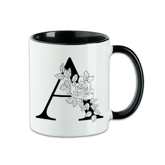 Buchstaben Tasse Schwarz mit Rosen