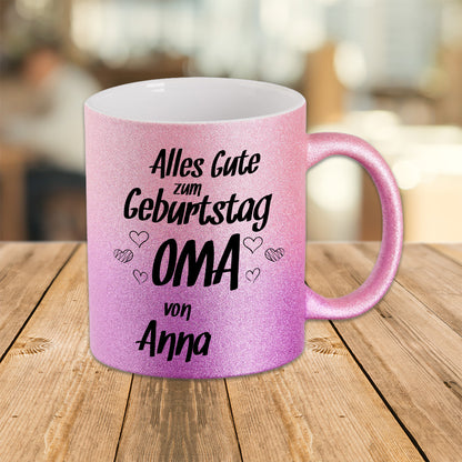 Glitzer Tasse - Alles Gute zum Geburtstag Oma -