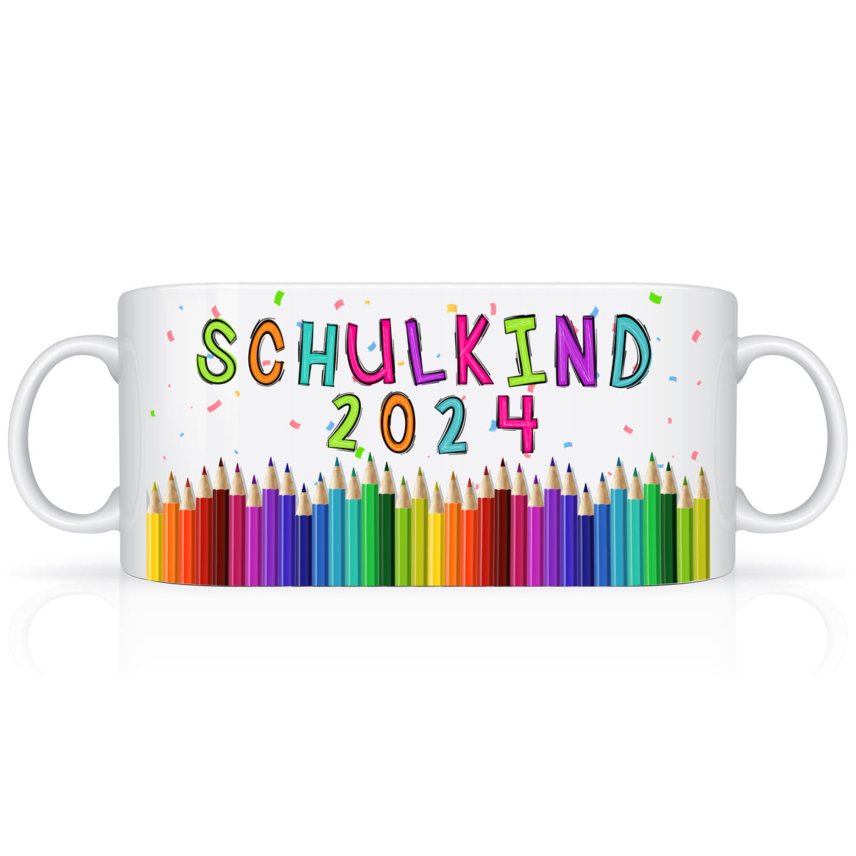 Tasse zur Einschulung mit Wunschnamen Schulkind mit Buntstiften 2024