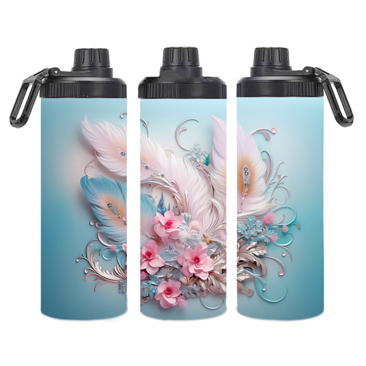 Edelstahl-Thermobecher metallic - Federn und Blumen -