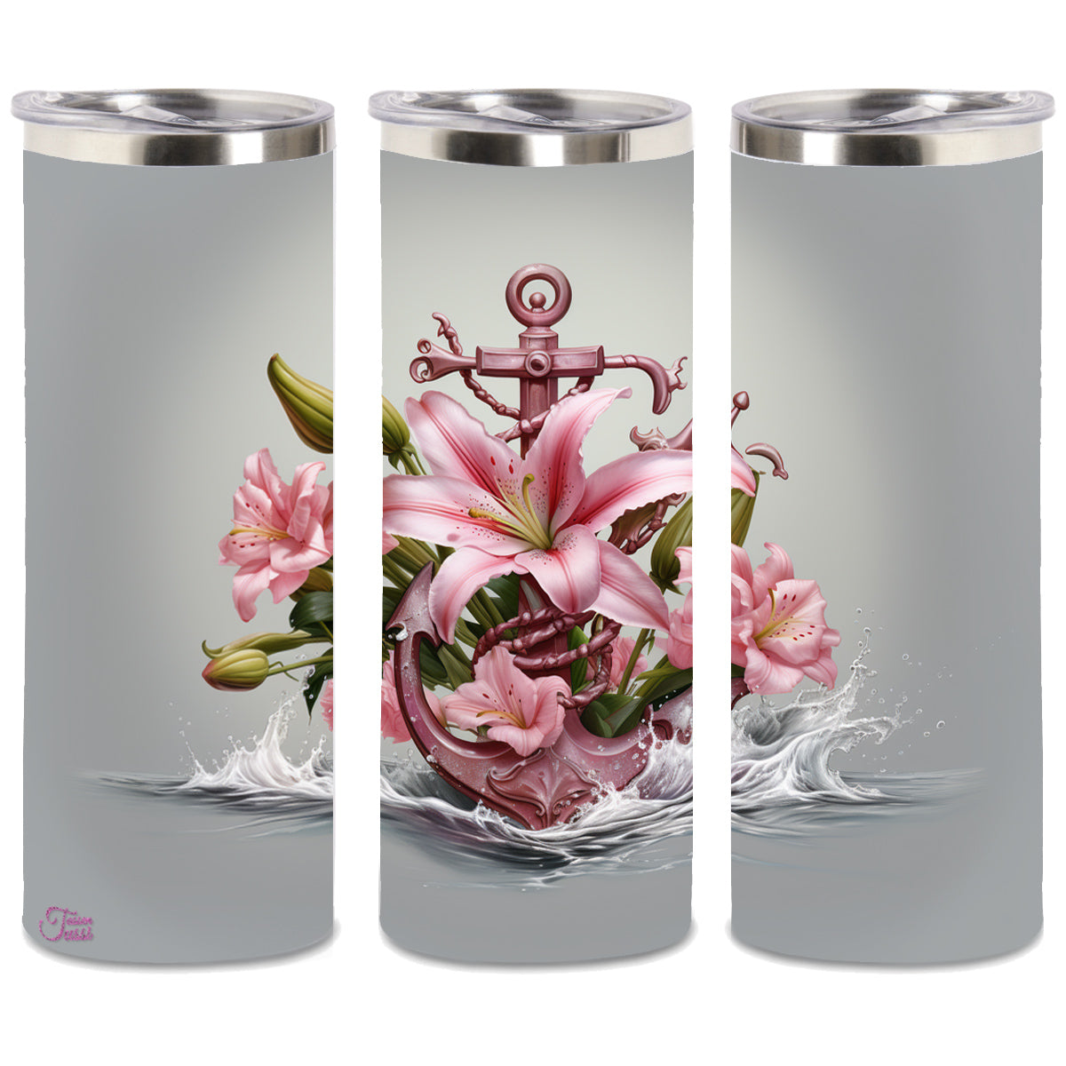 Edelstahl-Thermobecher metallic - Anker mit Lilien