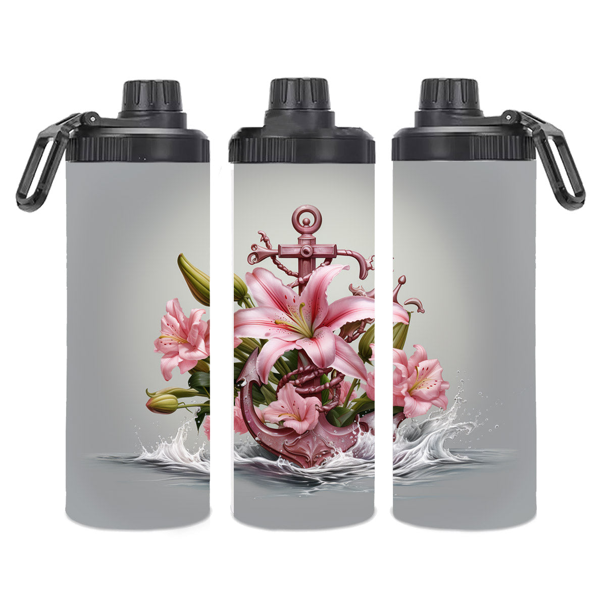 Edelstahl-Thermobecher metallic - Anker mit Lilien