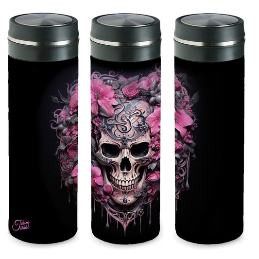 Edelstahl-Thermosflasche - Pink Flower Skull