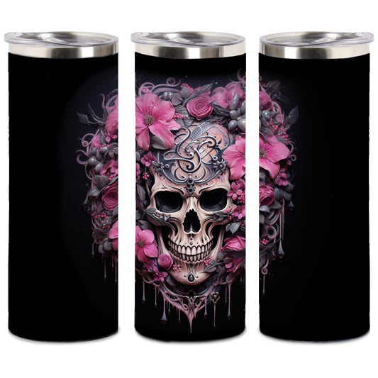 Edelstahl-Thermobecher metallic - Pink Flower Skull -