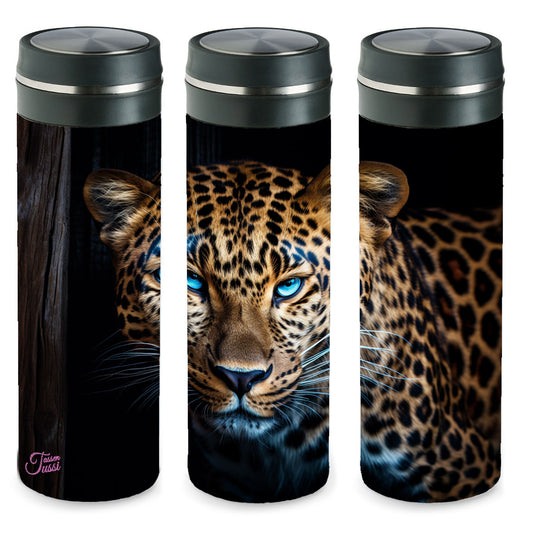 Edelstahl-Thermosflasche - Leopard mit blauen Augen