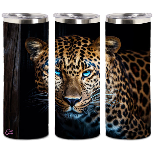 Edelstahl-Thermobecher metallic - Leopard mit blauen Augen -