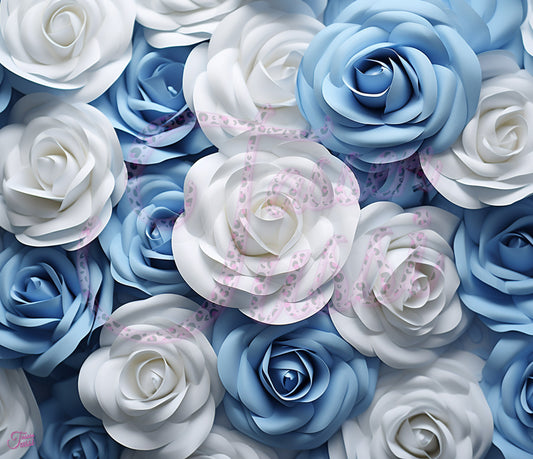Edelstahl-Thermobecher - Blau-weiße Rosen 3D