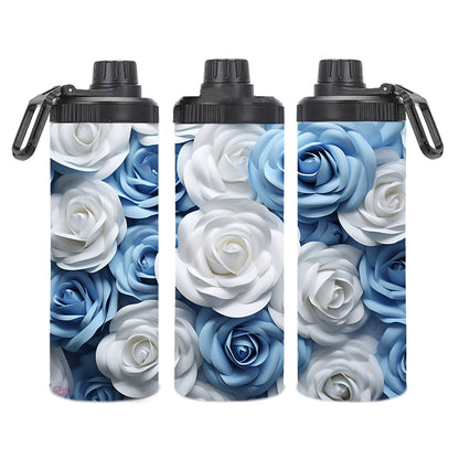 Edelstahl-Thermobecher - Blau-weiße Rosen 3D