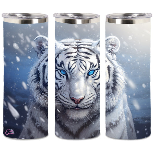 Edelstahl-Thermobecher metallic - Weißer Tiger