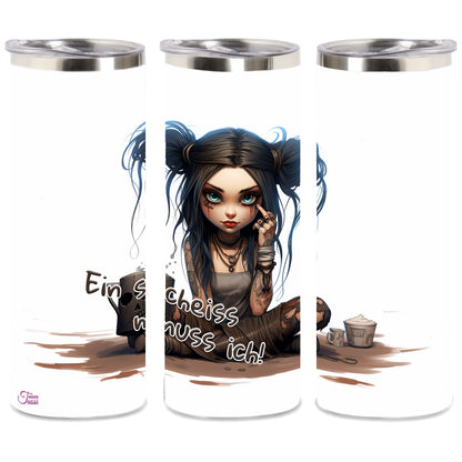 Edelstahl-Thermobecher metallic - Cartoon Gothic Girl - optional mit Name