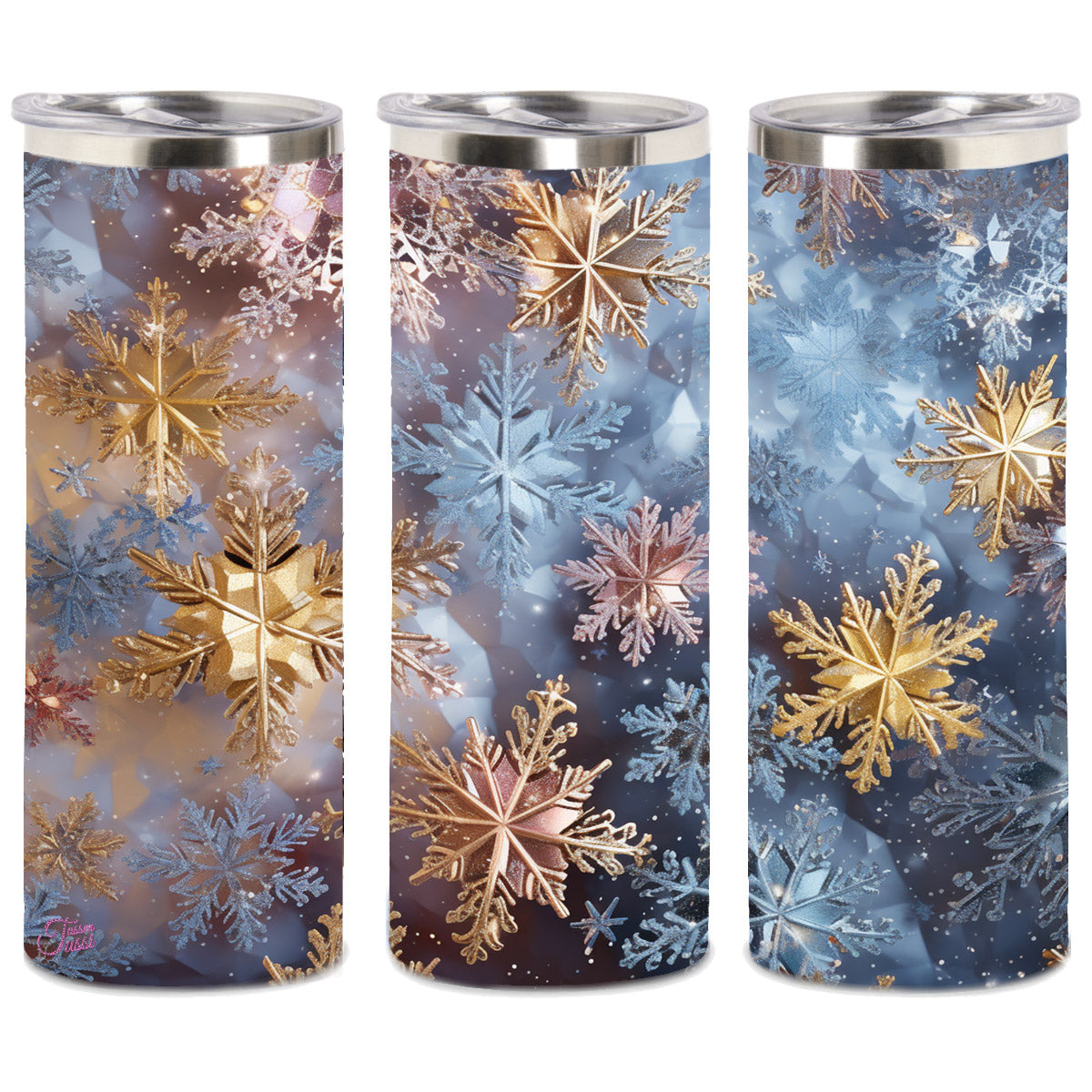 Edelstahl-Thermobecher metallic - 3D Snowflakes -