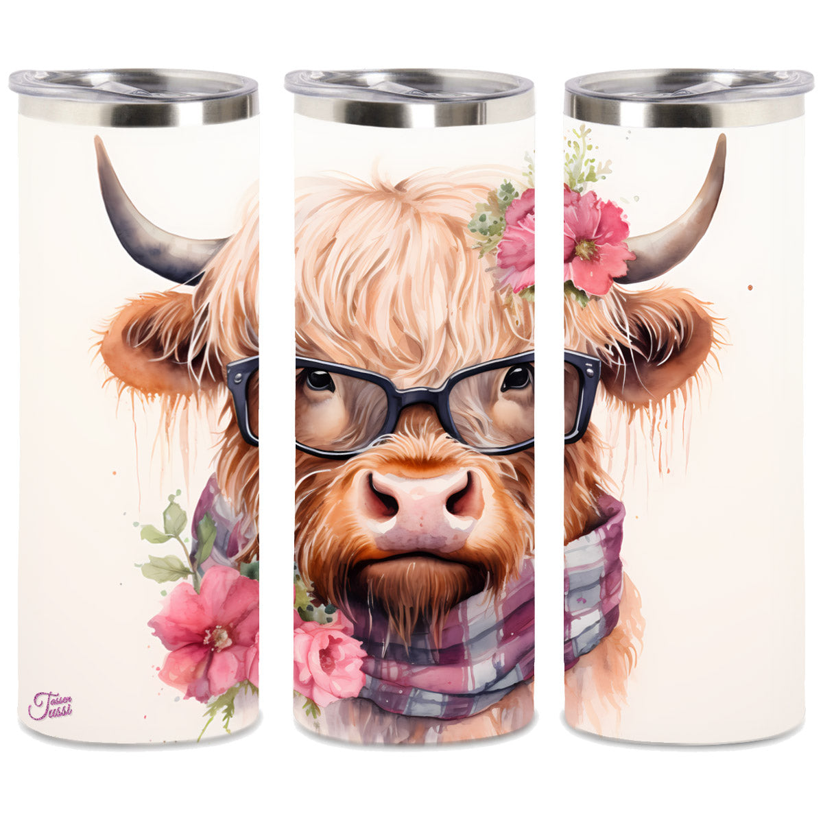 Edelstahl-Thermobecher - Kuh mit Brille