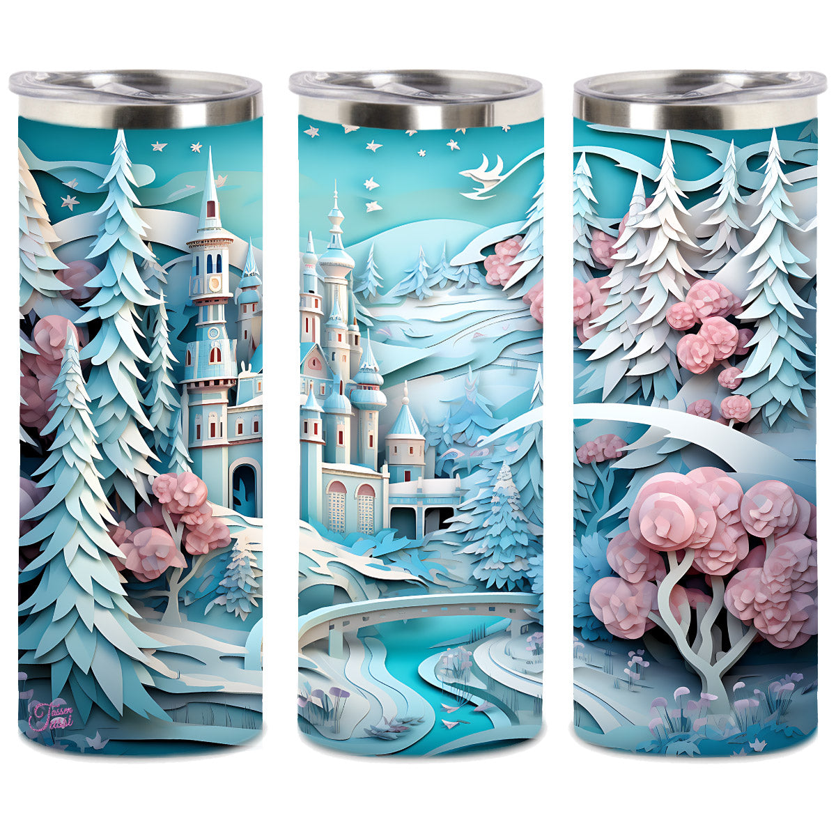 Edelstahl-Thermobecher metallic - 3D Winterwonderland -