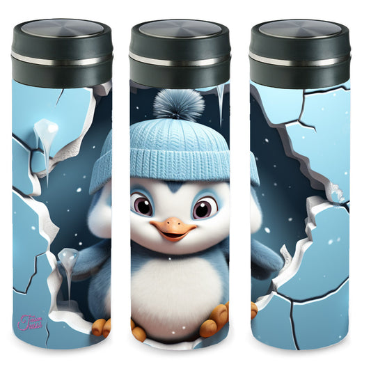 Edelstahl-Thermosflasche - Pinguin 3D