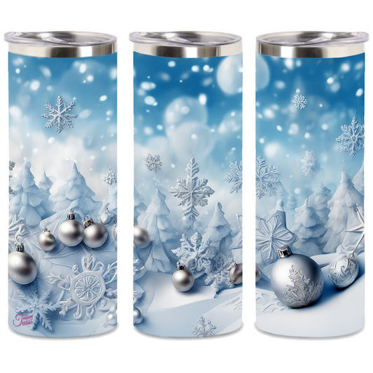Edelstahl-Thermobecher metallic - Weihnachtliche Winterlandschaft