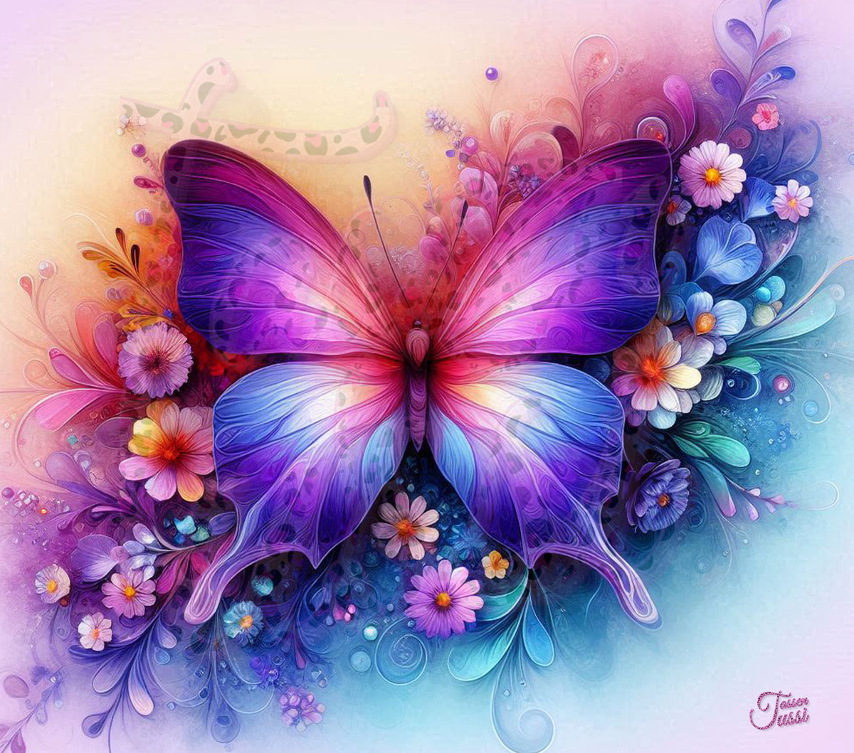 Edelstahl-Thermobecher metallic - 3D Violett Schmetterling