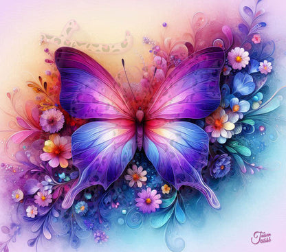 Edelstahl-Thermobecher metallic - 3D Violett Schmetterling