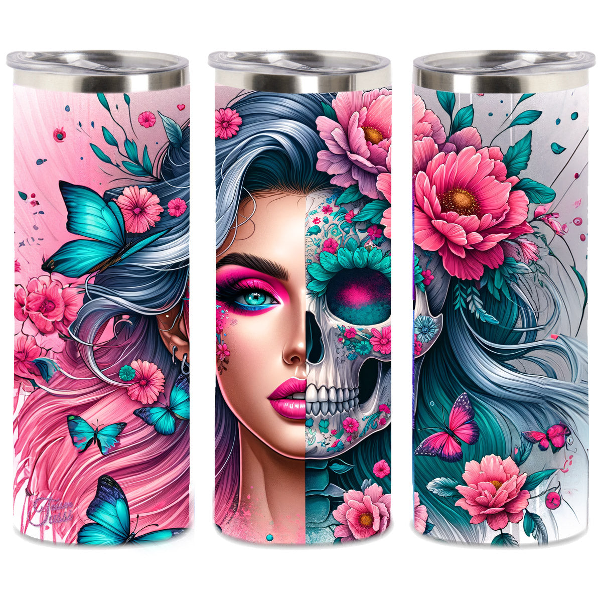 Edelstahl-Thermobecher - Skull Woman colorful